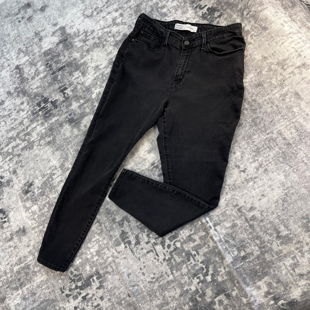 Signature Levi Strauss Womens‎ 32x28 Black Mid Rise Skinny Jeans Solid Denim
